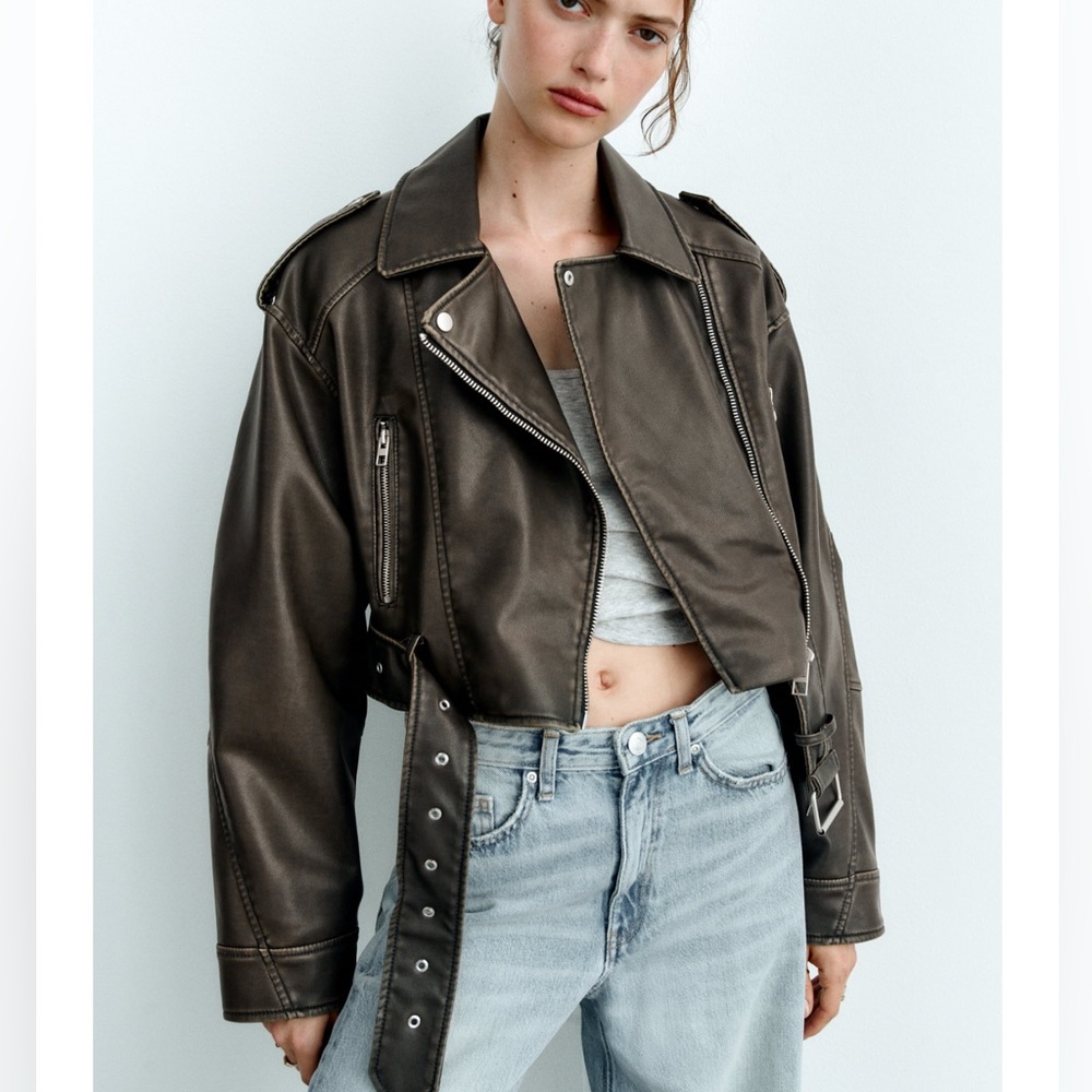 NWOT ZARA Cropped Faux Leather Jacket